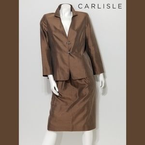 CARLISLE Brown Silk Two Piece Dress
